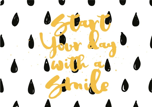 Beginnen Sie heute mit einem Lächeln Inschrift. Grußkarte mit Kalligrafie. Handgezeichnetes Design. schwarz-weiß. — Stockvektor