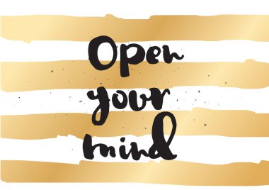 Zihin yazıt açın. Hat sanatı ile tebrik kartı. Elle çizilmiş tasarım. Siyah ve beyaz.