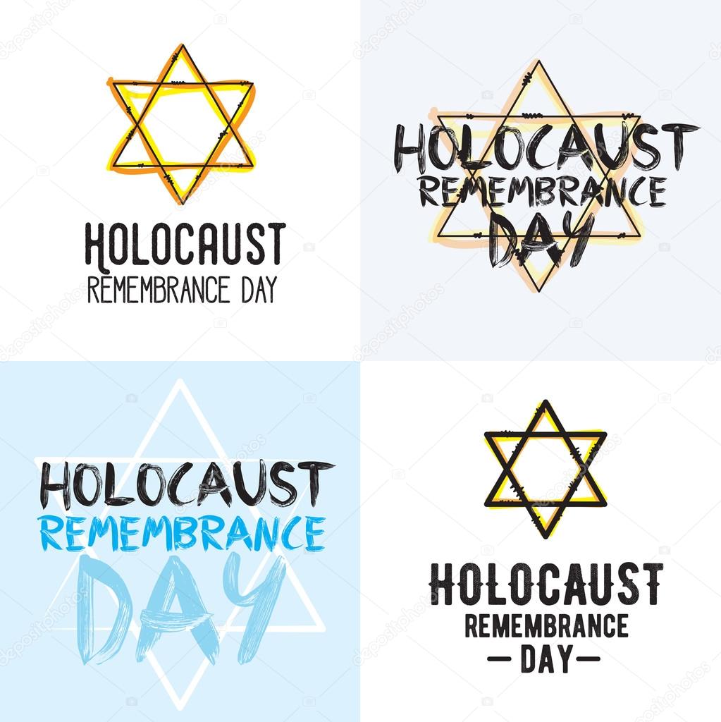 Holocaust remembrance day typography set. 5 may. Jewish star. Vector banner, card or logo.