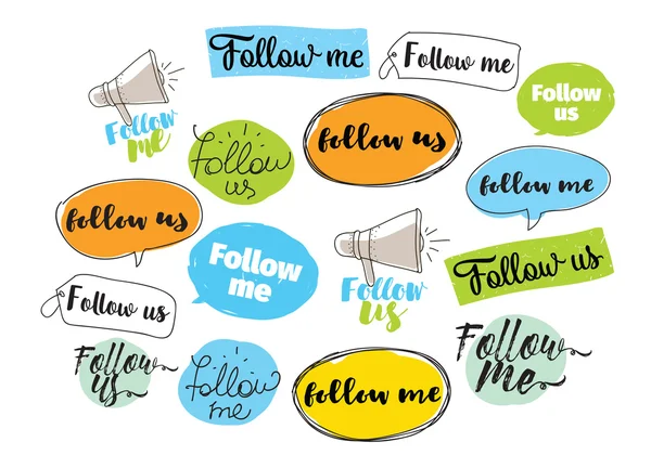 Follow me, follow us labels. Vector design — Stock Vector