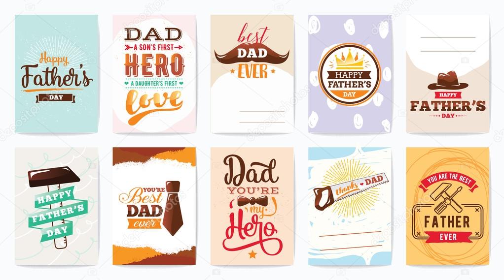 Happy fathers day greeting cards set. Vector typography and lettering. Usable for banners, print. You are the best dad.