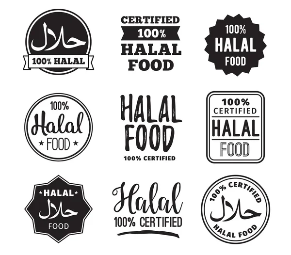 Set vectorial de etiquetas halal para alimentos. Diseño de insignias . — Vector de stock