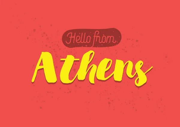 Hello from Athens, Greece. Greeting card with lettering design. — Stock Vector