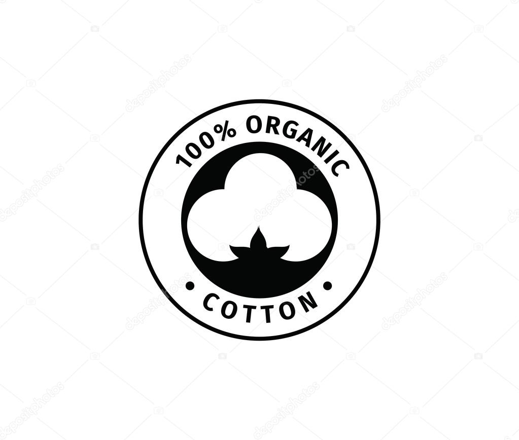 Natural organic cotton vector label, sticker, logo. Isolated icon on white background.