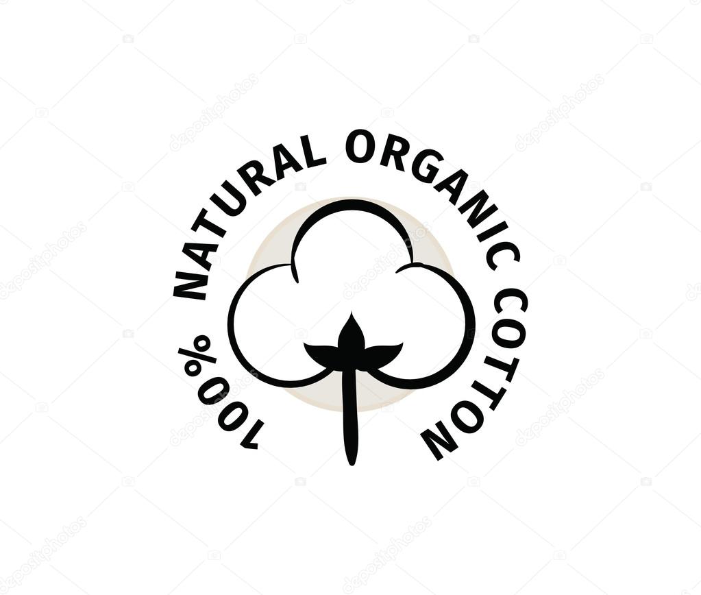 Natural organic cotton vector label, sticker, logo. Isolated icon on white background.