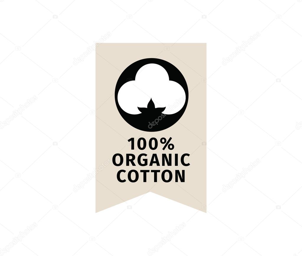 Natural organic cotton vector label, sticker, logo. Isolated icon on white background.