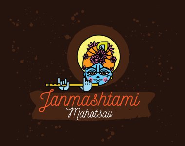 Mutlu Janmashtami festival tipografik vektör tasarımı.