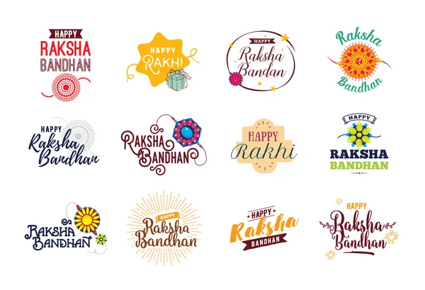 Happy Raksha Bandhan emblems set. — Stock Vector