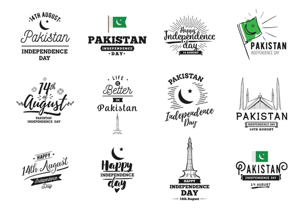 Día de la Independencia de Pakistán, 14 de agosto. emblemas vectoriales . — Vector de stock