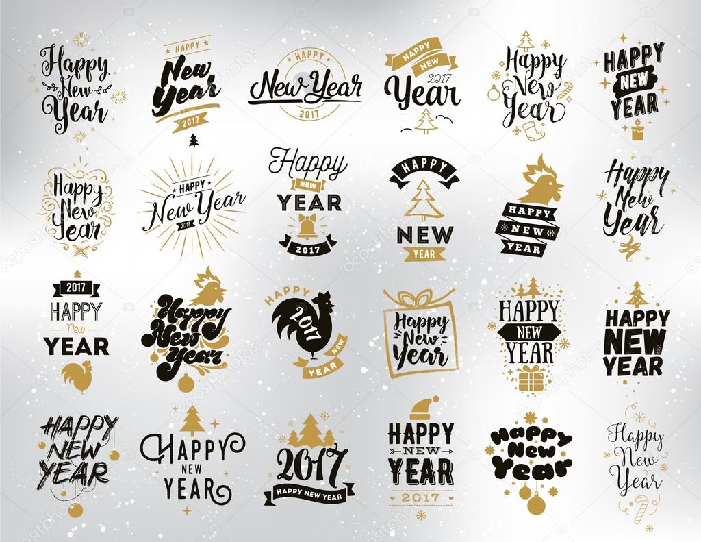 Happy New Year Typographic Emblems Set Stock Vector Image By C Pa3