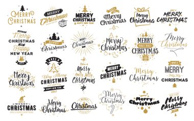 Neşeli Noel tipografik Amblemler ayarla.