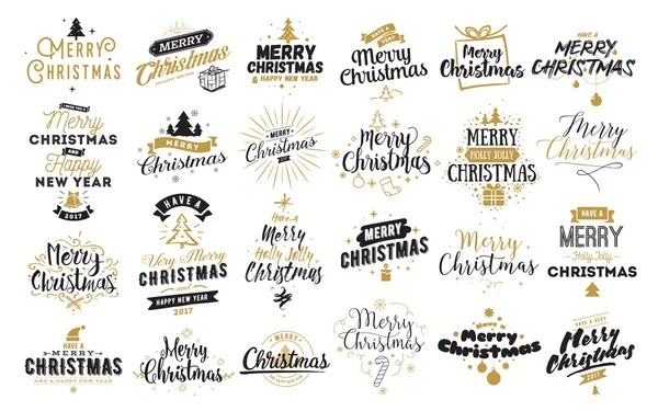 Neşeli Noel tipografik Amblemler ayarla.