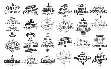 Neşeli Noel tipografik Amblemler ayarla.