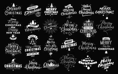 Neşeli Noel tipografik Amblemler ayarla.