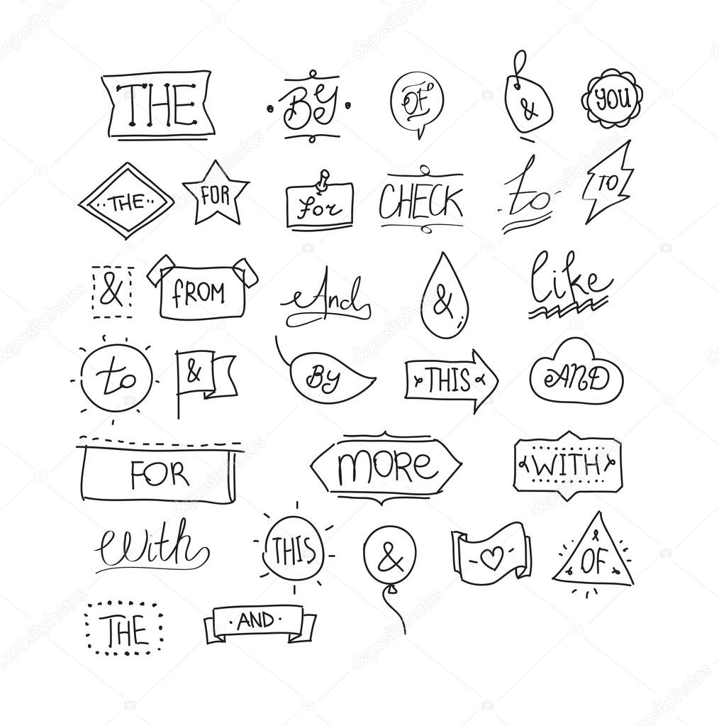 Vector hand drawn ampersands and catchwords. 
