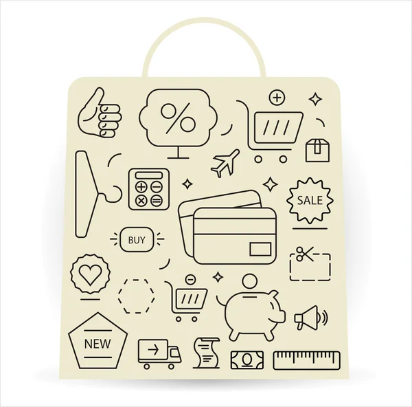 Shopping icons set. Thin line. — Stock Vector