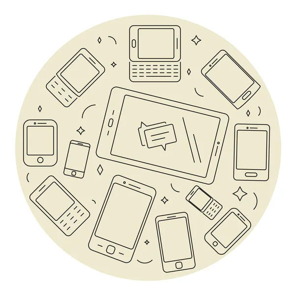 Ensemble de téléphones cellulaires et de cercles pad — Image vectorielle