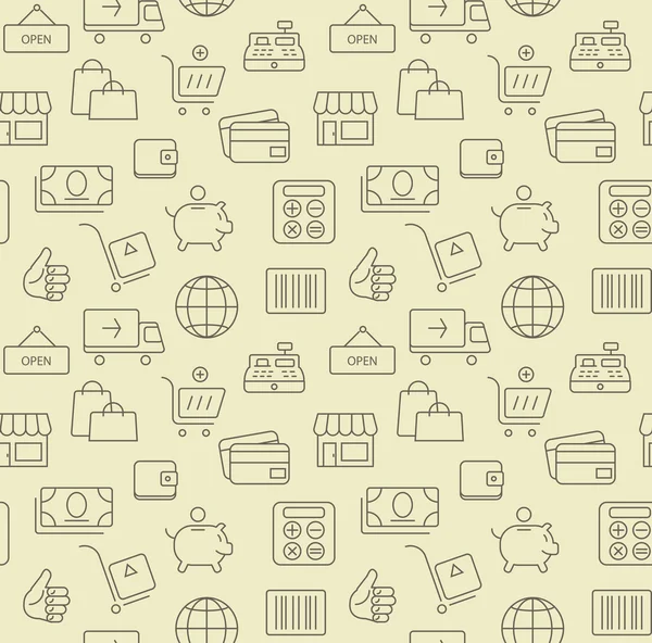 Shopping icons, seamless background pattern. — ストックベクタ