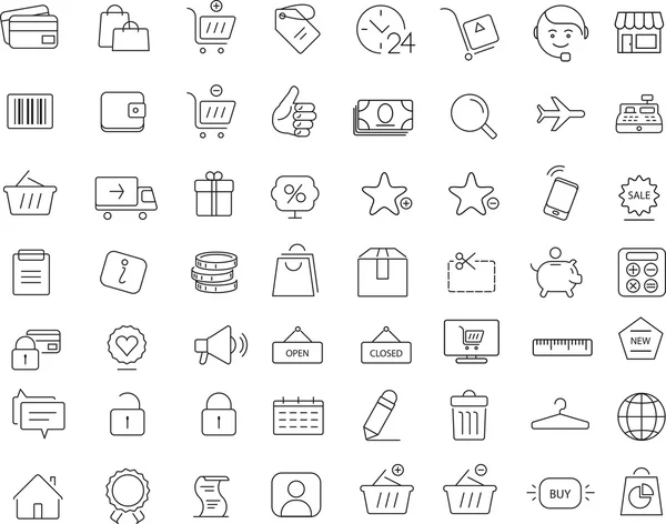 Compras. 64 iconos listos. Diseño de línea delgada . — Vector de stock