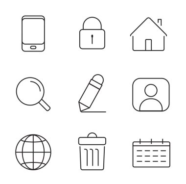 Web icons set. Thin lines simple design