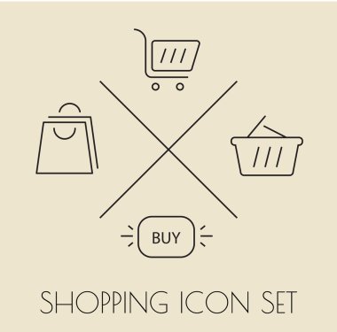 Alışveriş simgeler paketi. İnce çizgi.