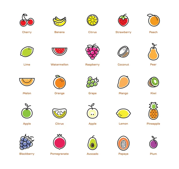 Icônes de fruits ensemble. Design coloré . — Image vectorielle