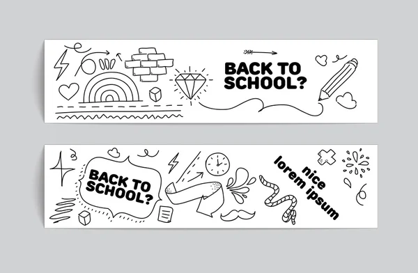 Tillbaka till skolan banner design. Handritad doodles. — Stock vektor