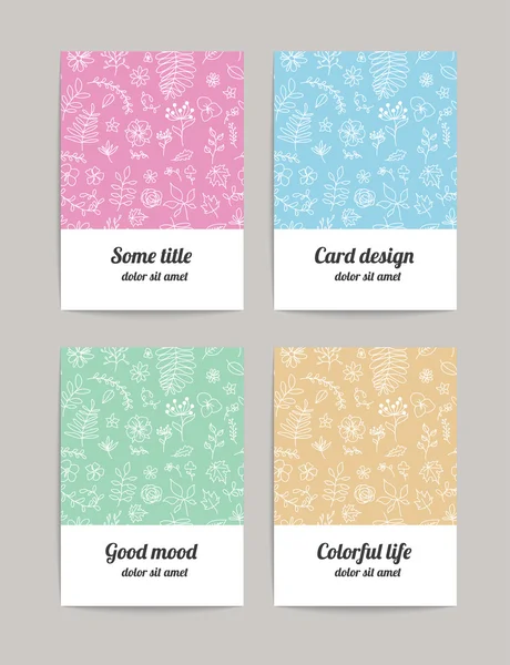 Set of four floral business cards, invitations or announcements. — Stock Vector
