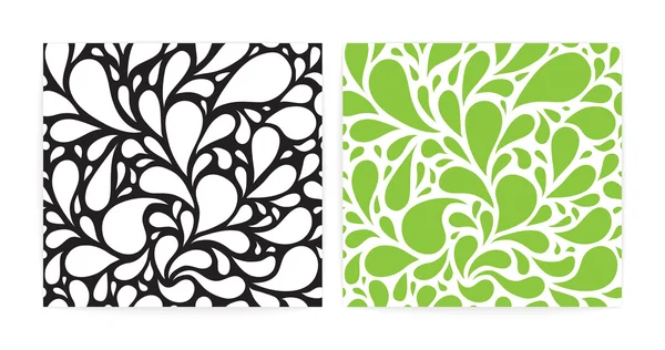 Motifs sans couture réglés avec des gouttes drôles. Noir, blanc et vert . — Image vectorielle