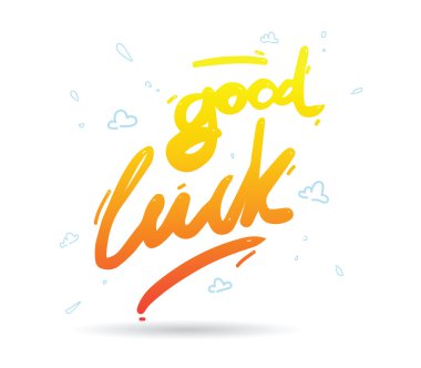 İyi şanslar ifade için tebrik kartları ve öğeleri yazdırmak. Elle çizilmiş.