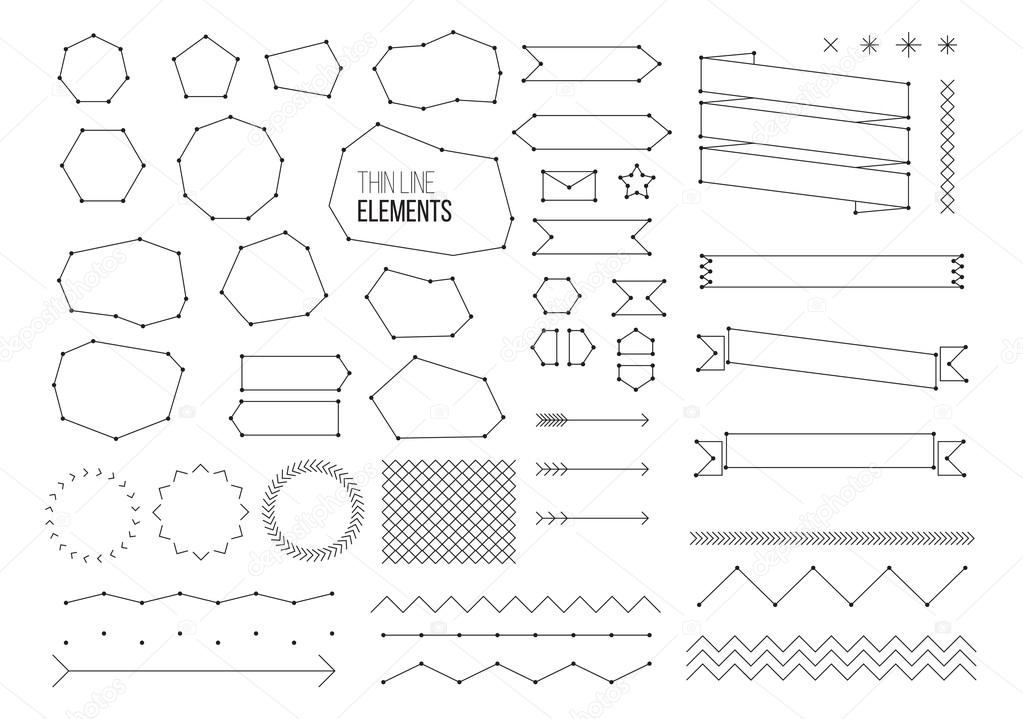 Black and white thin geometrical design elements for your web, graphic projects, print and internet. Frames, dividers, decorative elements such as logo
