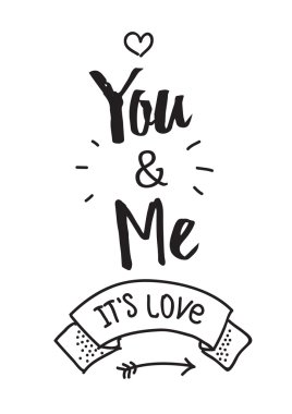 Mutlu Sevgililer günü kartı tasarımıyla şerit. Tipografik ve el öğeleri çizilmiş. Beyaz arka plan.