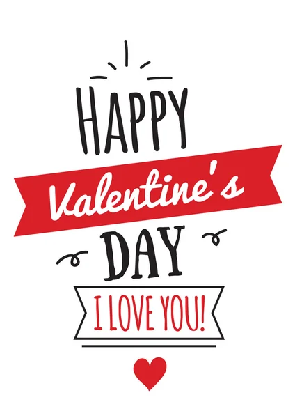 Happy Valentines Day card design with ribbon. Typographic and hand drawn elements. White background. — Stock Vector