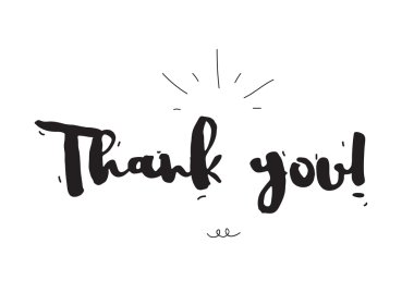 Teşekkür ederiz. Hat sanatı ile tebrik kartı. Elle çizilmiş tasarım öğeleri. Siyah ve beyaz.