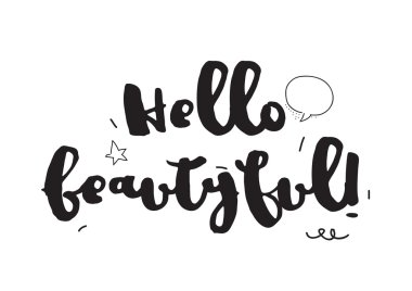 Merhaba güzel. Hat sanatı ile Sevgililer günü tebrik kartı. Elle çizilmiş tasarım öğeleri. Siyah ve beyaz.