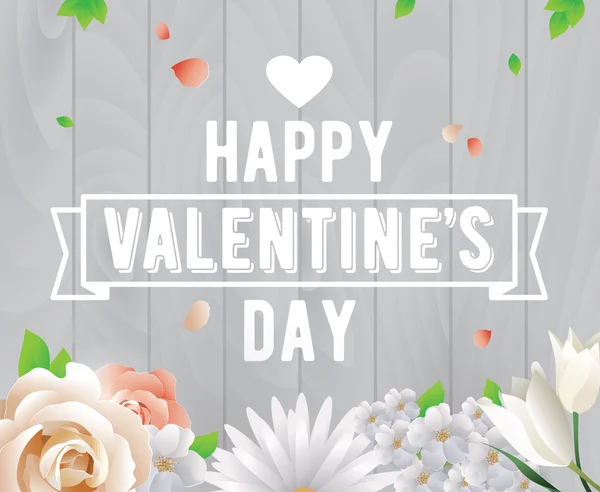 Happy Valentines day inscription. Vector greeting card, invitation or poster. Design with ribbon, flowers, roses, and text. — Wektor stockowy