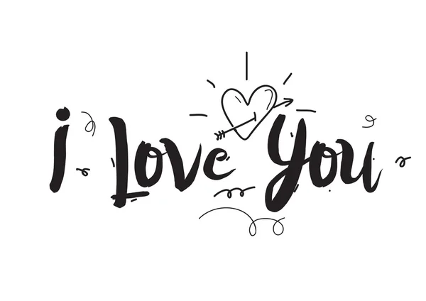 I love you. Greeting card with calligraphy. Valentines day concept. Hand drawn design elements. Black and white. Romantic quote. — Stock vektor