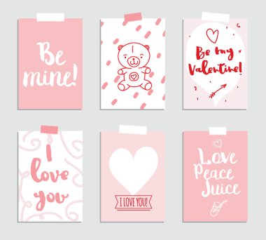 Set of love and romantic cards. Template for invitation, scrapbooking, wedding, journaling or diary. Inscriptions.