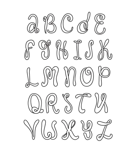 Alfabeto desenhado à mão. Cartas de rabiscos definidas. Fonte preta no fundo branco . —  Vetores de Stock