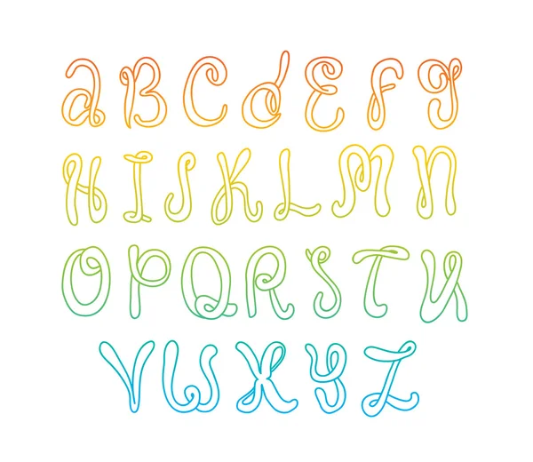 Hand drawn alphabet. Doodle letters set. Colorful font on white background. — Stockvector