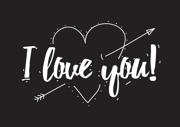 I Love You inscription. Greeting card with calligraphy. Hand drawn design elements. Black and white. — Stok Vektör