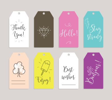 Set of labels, stickers or tags. Cards for journaling. Inspirational quotes. Usable as invitations, greetings, planner, notes, diary and scrapbooking.