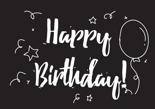 Happy birthday inscription. Greeting card with calligraphy. Hand drawn design elements. Black and white. — Stockový vektor