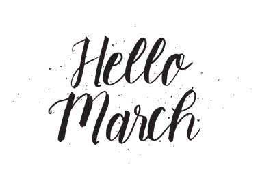 Merhaba Mart yazıt. Hat sanatı ile tebrik kartı. Elle çizilmiş tasarım. Siyah ve beyaz.