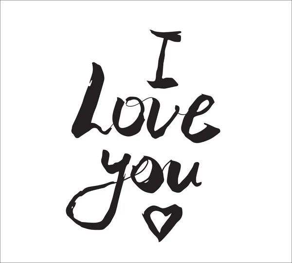 Szeretlek felirat. Üdvözlés kártya-val kalligráfia. Kézzel rajzolt design. Fekete-fehér. — Stock Vector