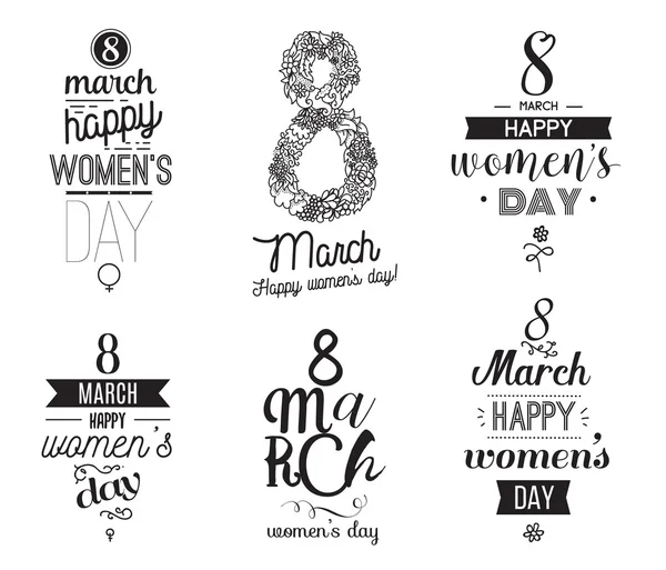 Eight march typographic design set. Happy womens day. — Stock Vector