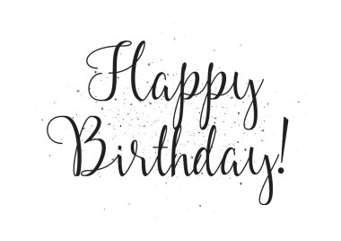 Mutlu doğum günü yazıt. Hat sanatı ile tebrik kartı. Elle çizilmiş tasarım. Siyah ve beyaz.