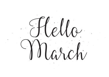 Merhaba Mart yazıt. Hat sanatı ile tebrik kartı. Elle çizilmiş tasarım. Siyah ve beyaz.