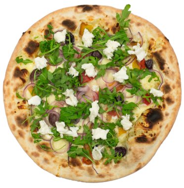 İtalyan pizza üzerinde beyaz izole Mozzarella peyniri ile