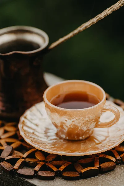 Kahveyle hayat, Turka, cezva. Kahvaltı konsepti..